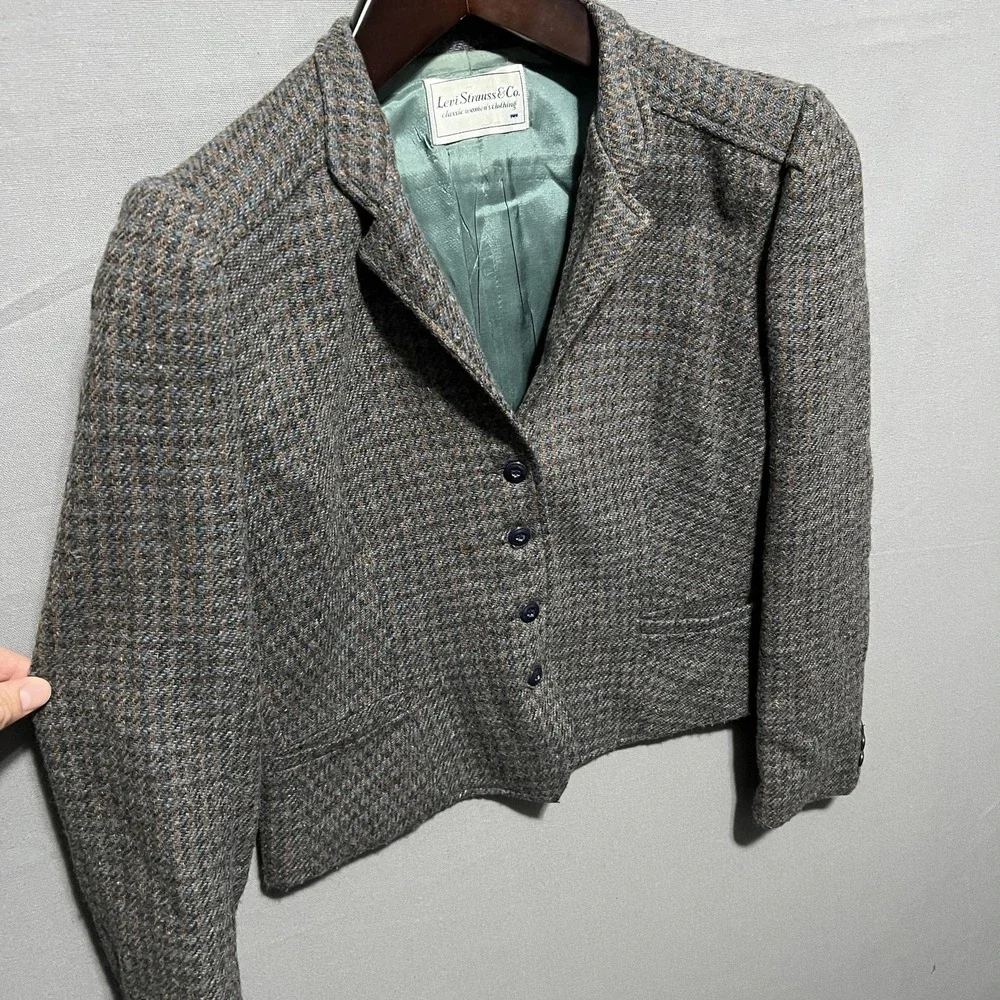 Vintage Levi Strauss & Co. Blazer Womens 14 Gray Wool Tweed Herringbone Lined - Picture 4 of 8